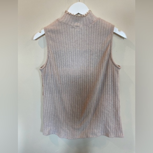 Bucket List High Neck Ribbed Tank Top Medium Sparkles Stretch - Picture 4 of 4